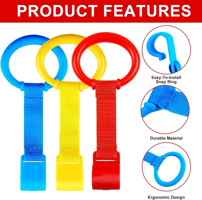 Rindion 3PCS Baby Pull Up Rings, Standing Walker Exercises Assistant Rings, Playpen Crib Hook Ring - Baby Walking Training Tool - Image 4